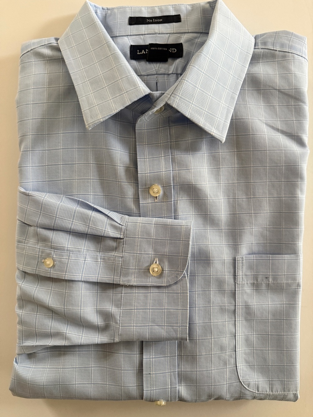 Lands’ End Men’s No Iron Dress Shirt – 16½ x 33 – Light Blue Windowpane - Picture 12 of 13